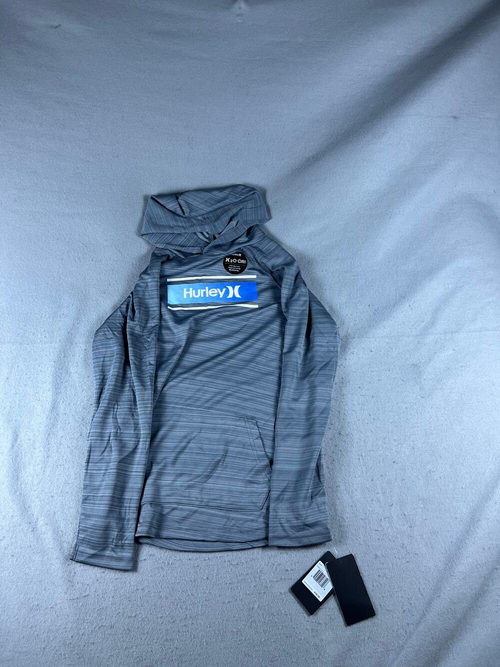 Hurley Hoodie T-shirt Sweatshirt Boys L Gray H2O-Dri Spellout Striped Athleisure